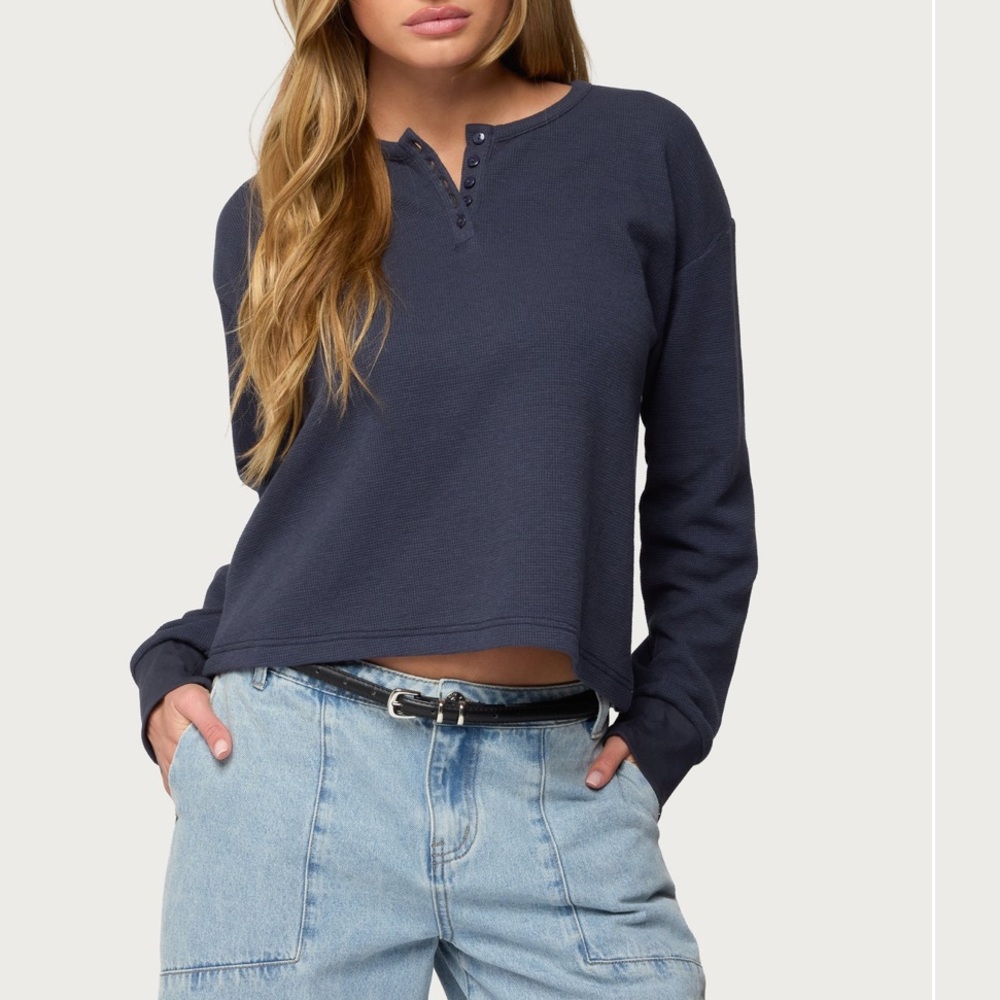 Navy Long Sleeve Henley Top